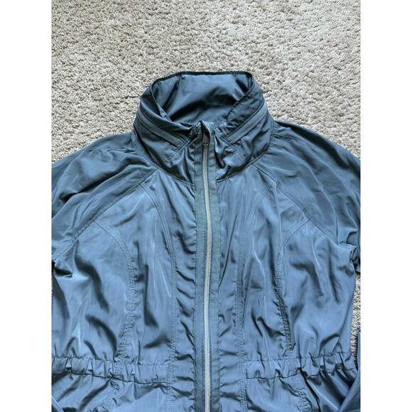 Athleta Drip Drop Full Zip Water Repellent Jacket with Hood Blue/Grey Small - Picture 8 of 14